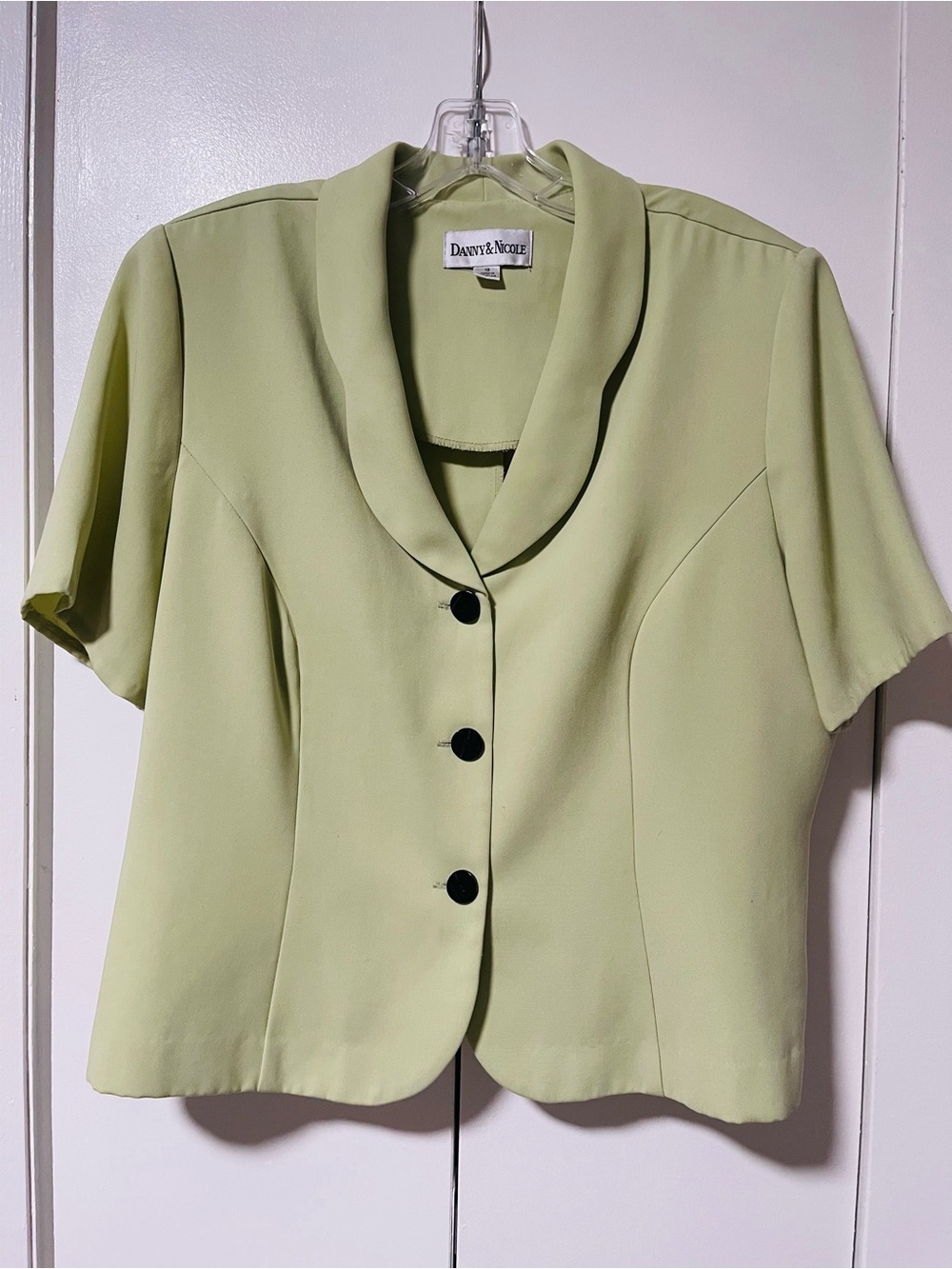 Vintage 80s Danny & Nicole Lime Green Short Sleeve Blazer with Black Buttons
